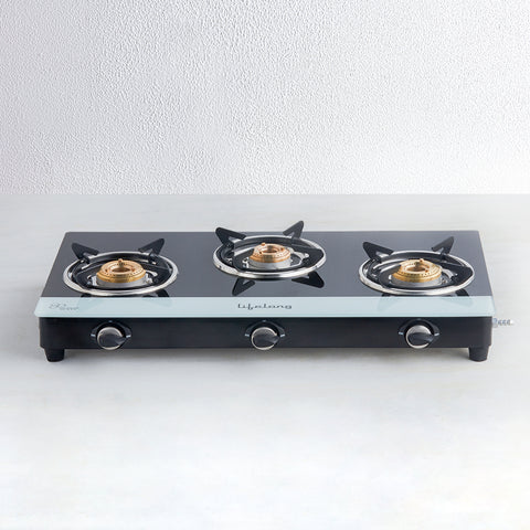 Glass Top 3 Burner Gas Stove (ISI Certified)