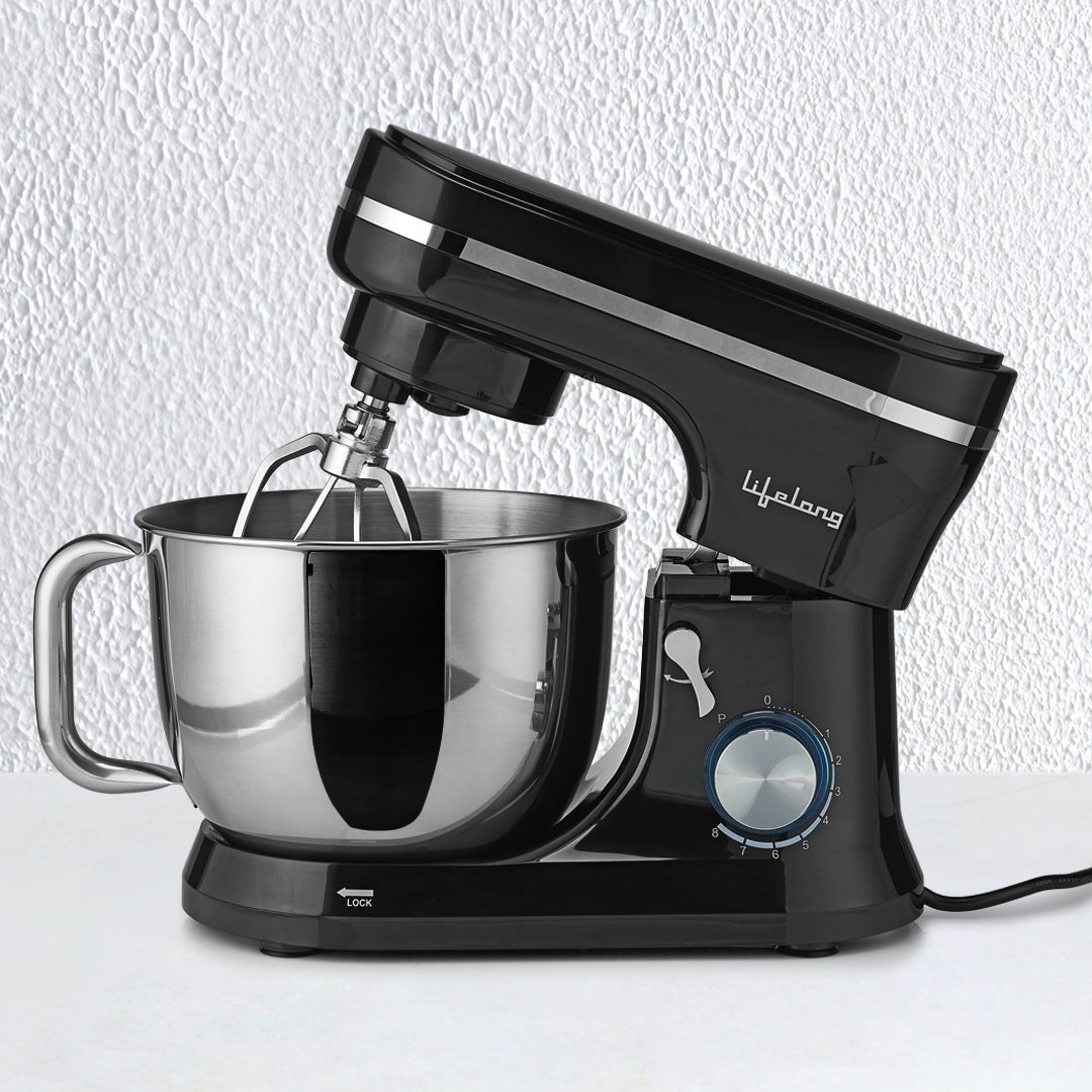 Stand Mixer 1000W with 5L SS Bowl| Includes Whisking Cone, Mixing Beater & Dough Hook, Spatula and Splash Guard