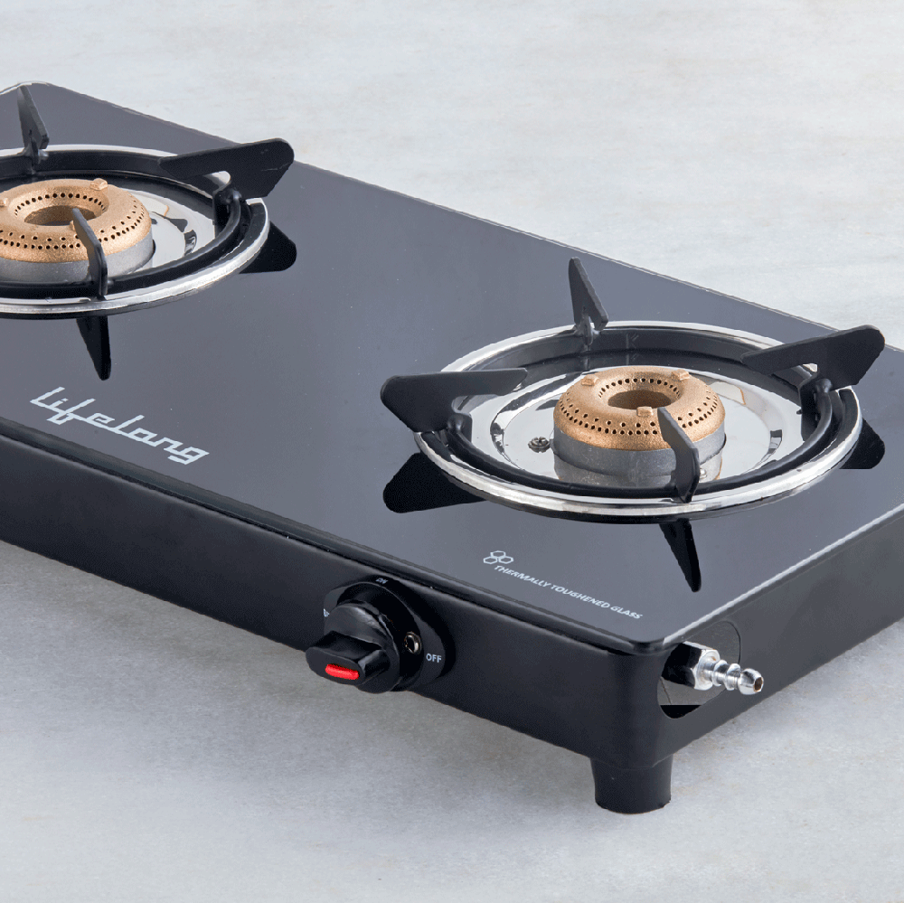 Glass Top 2 Burner Gas Stove (ISI Certified)