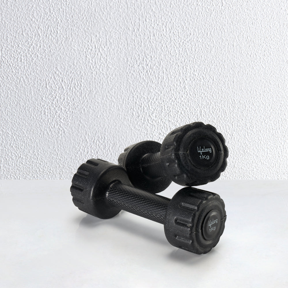 PVC Dumbbells Black (1Kg, Pack of 2)