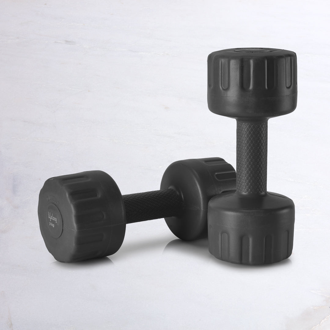 PVC Dumbbells 3 x 2=6kg Weights (Black Color) Fitness Home Gym Exercise Barbell (Pack of 2) Light for Women & Men’s Dumbbell