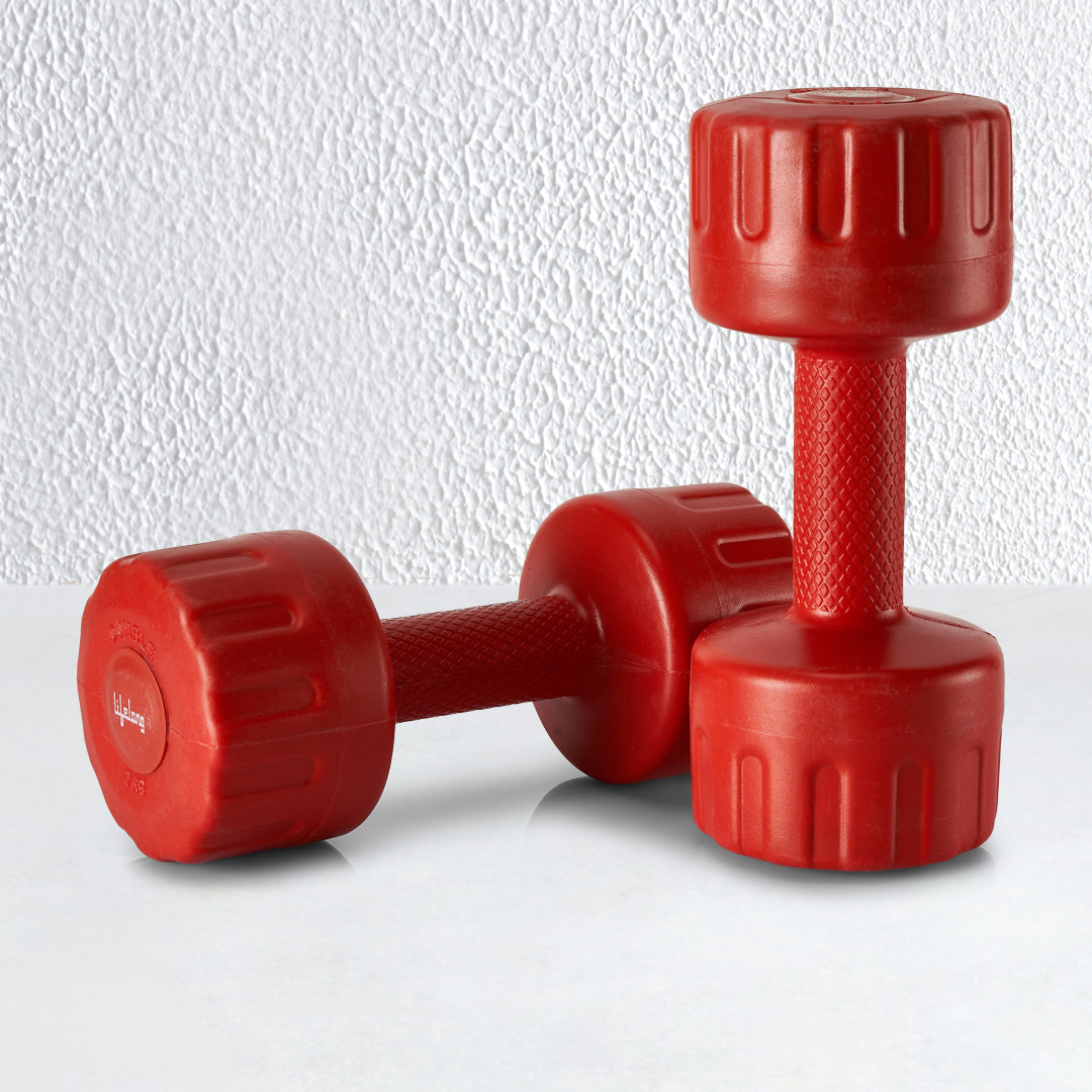 PVC Dumbbells 2 x 2=4kg Weights (Red Color) Fitness Home Gym Exercise Barbell (Pack of 2) Light for Women & Men’s Dumbbell