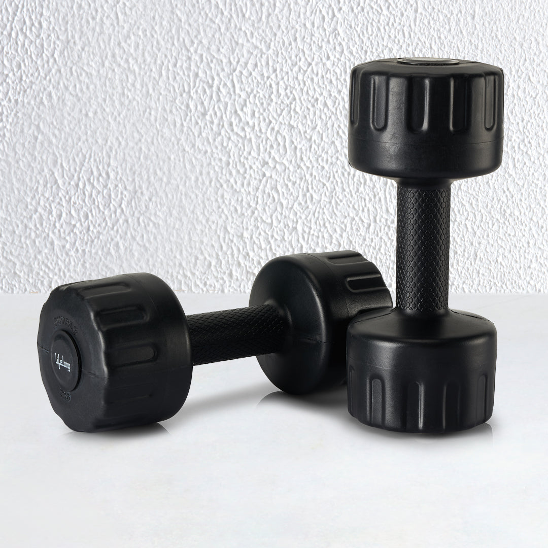 PVC Dumbbells 2 x 2=4kg Weights (Black Color) Fitness Home Gym Exercise Barbell (Pack of 2) Light for Women & Men’s Dumbbell