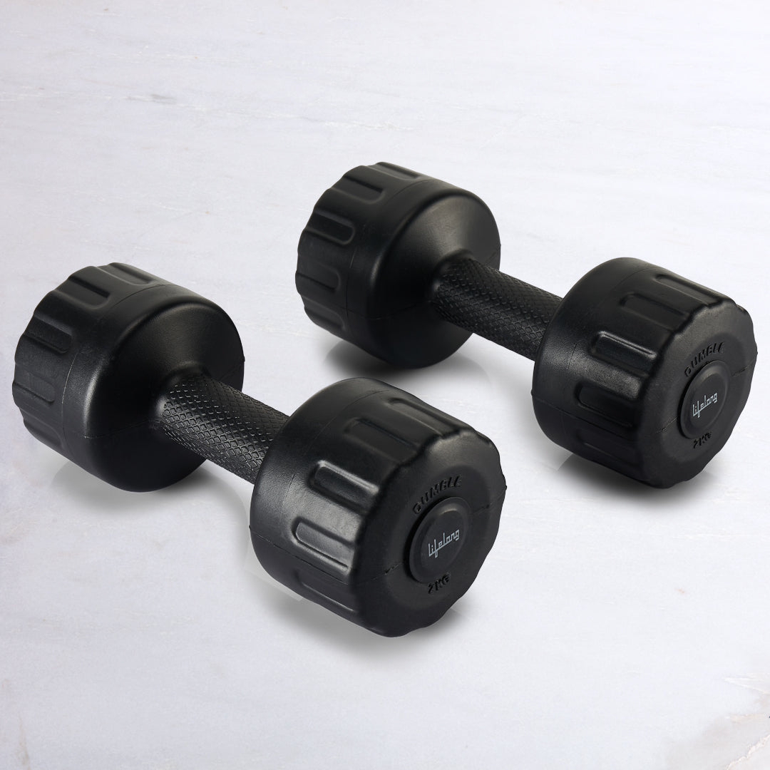 Lifelong PVC Dumbbells 2 x 2 4kg Weights Black Color Fitness