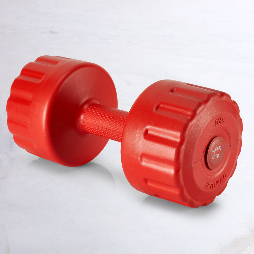 PVC Dumbbells 5 x 2=10kg Weights (Red Color) Fitness Home Gym Exercise Barbell (Pack of 2) Light for Women & Men’s Dumbbell