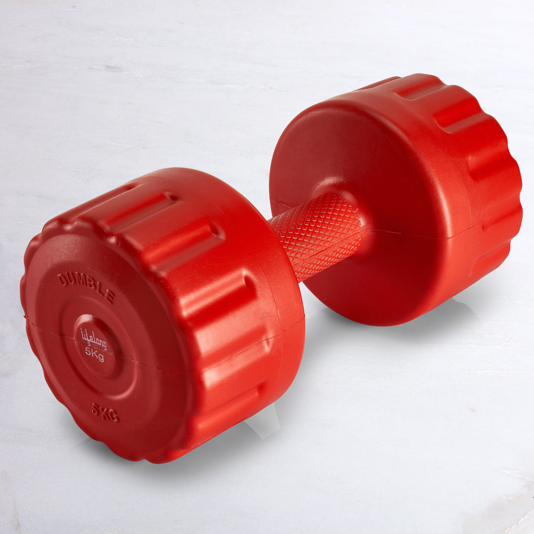 PVC Dumbbells 5 x 2=10kg Weights (Red Color) Fitness Home Gym Exercise Barbell (Pack of 2) Light for Women & Men’s Dumbbell