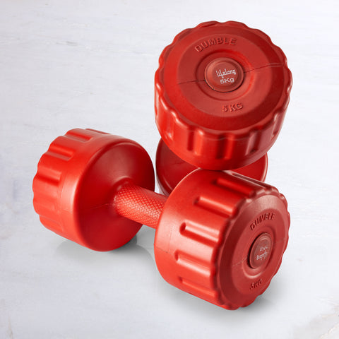 PVC Dumbbells 5 x 2=10kg Weights (Red Color) Fitness Home Gym Exercise Barbell (Pack of 2) Light for Women & Men’s Dumbbell
