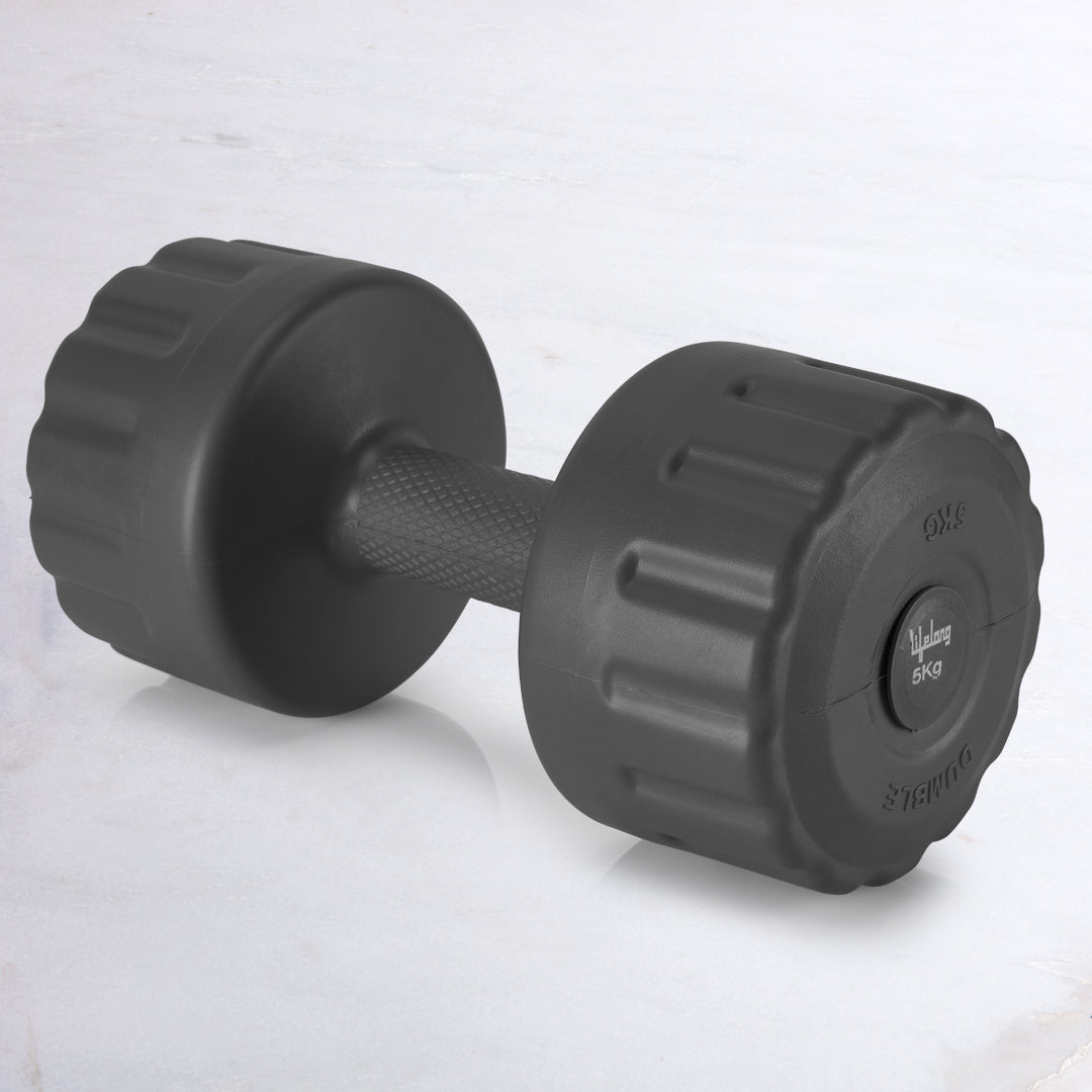 PVC Dumbbells 5 x 2=10kg Weights (Black Color) Fitness Home Gym Exercise Barbell (Pack of 2) Light for Women & Men’s Dumbbell